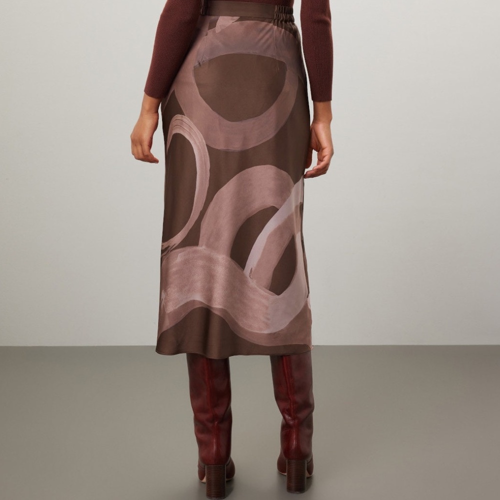 Slate & Willow Abstract Satin Slip Skirt, L - Picture 2 of 12
